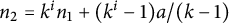 n 2 equals k Superscript i Baseline n 1 plus left parenthesis k Superscript i Baseline minus 1 right parenthesis a divided by left parenthesis k minus 1 right parenthesis