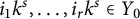 i 1 k Superscript s Baseline comma ellipsis comma i Subscript r Baseline k Superscript s Baseline element of upper Y 0