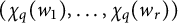 left parenthesis chi Subscript q Baseline left parenthesis w 1 right parenthesis comma ellipsis comma chi Subscript q Baseline left parenthesis w Subscript r Baseline right parenthesis right parenthesis