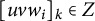 left bracket u v w Subscript i Baseline right bracket Subscript k Baseline element of upper Z