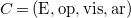 upper C equals left parenthesis upper E comma op comma vis comma ar right parenthesis