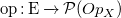 op colon upper E right arrow Overscript Endscripts script upper P left parenthesis upper O p Subscript upper X Baseline right parenthesis
