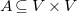 upper A subset of or equal to upper V times upper V