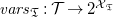 v a r s Subscript German upper T Baseline colon script upper T right arrow 2 Superscript script upper X Super Subscript German upper T Superscript