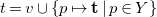 t equals v union StartSet p right arrow from bar bold t vertical bar p element of upper Y EndSet