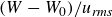 left parenthesis upper W minus upper W 0 right parenthesis divided by u Subscript italic rms
