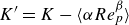 upper K prime equals upper K minus left angle bracket alpha upper R e Subscript p Superscript beta Baseline right angle bracket