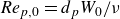 italic Re Subscript p comma 0 Baseline equals d Subscript p Baseline upper W 0 divided by nu