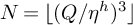 upper N equals left floor left parenthesis upper Q divided by eta Superscript h Baseline right parenthesis cubed right floor