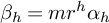 beta Subscript h Baseline equals m r Superscript h Baseline alpha Subscript h