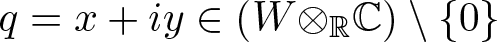 q equals x plus iy element of left parenthesis upper W circled times RC right parenthesis backslash left brace 0 right brace
