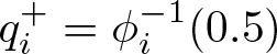 qi plus equals phi i minus 1 left parenthesis 0.5 right parenthesis