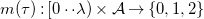 m left parenthesis tau right parenthesis colon left bracket 0 dot dot lamda right parenthesis times script upper A right arrow StartSet 0 comma 1 comma 2 EndSet