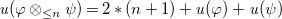 u left parenthesis phi circled times Subscript less than or equals n Baseline psi right parenthesis equals 2 asterisk left parenthesis n plus 1 right parenthesis plus u left parenthesis phi right parenthesis plus u left parenthesis psi right parenthesis