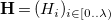 bold upper H equals left parenthesis upper H Subscript i Baseline right parenthesis Subscript i element of left bracket 0 period period lamda right parenthesis