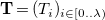 bold upper T equals left parenthesis upper T Subscript i Baseline right parenthesis Subscript i element of left bracket 0 period period lamda right parenthesis