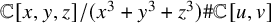 double struck upper C left bracket x comma y comma z right bracket divided by left parenthesis x cubed plus y cubed plus z cubed right parenthesis number sign double struck upper C left bracket u comma v right bracket