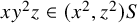 x y squared z element of left parenthesis x squared comma z squared right parenthesis upper S