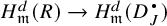H sub m super d (R) arrow H sub m super d (D sub J bullet)