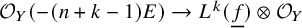 script upper O Subscript upper Y Baseline left parenthesis minus left parenthesis n plus k minus 1 right parenthesis upper E right parenthesis right arrow upper L Superscript k Baseline left parenthesis f underbar right parenthesis circled times script upper O Subscript upper Y