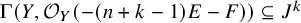 normal upper Gamma left parenthesis upper Y comma script upper O Subscript upper Y Baseline left parenthesis minus left parenthesis n plus k minus 1 right parenthesis upper E minus upper F right parenthesis right parenthesis subset of or equal to upper J Superscript k