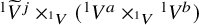 Superscript 1 Baseline upper V overtilde Superscript j times Sub Superscript 1 Subscript upper V left parenthesis Superscript 1 Baseline upper V Superscript a Baseline times Subscript Sub Superscript 1 Subscript upper V Baseline Superscript 1 Baseline upper V Superscript b Baseline right parenthesis
