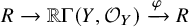 upper R right arrow double struck upper R normal upper Gamma left parenthesis upper Y comma script upper O Subscript upper Y Baseline right parenthesis right arrow Overscript phi Endscripts upper R