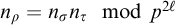 n Subscript rho Baseline equals n Subscript sigma Baseline n Subscript tau Baseline mod p Superscript 2 script l