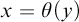 x equals theta left parenthesis y right parenthesis