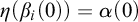 eta left parenthesis beta Subscript i Baseline left parenthesis 0 right parenthesis right parenthesis equals alpha left parenthesis 0 right parenthesis