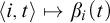 left angle bracket i comma t right angle bracket right arrow from bar beta Subscript i Baseline left parenthesis t right parenthesis