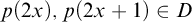 p left parenthesis 2 x right parenthesis comma p left parenthesis 2 x plus 1 right parenthesis element of upper D