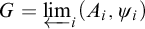 upper G equals ModifyingBelow limit With left arrow Underscript i Endscripts left parenthesis upper A Subscript i Baseline comma psi Subscript i Baseline right parenthesis