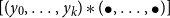 left bracket left parenthesis y 0 comma ellipsis comma y Subscript k Baseline right parenthesis asterisk left parenthesis bullet comma ellipsis comma bullet right parenthesis right bracket