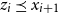 z Subscript i Baseline precedes above single line equals sign x Subscript i plus 1