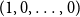 left parenthesis 1 comma 0 comma ellipsis comma 0 right parenthesis