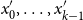 x prime 0 comma ellipsis comma x prime Subscript k minus 1