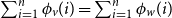 sigma summation Underscript i equals 1 Overscript n Endscripts phi Subscript v Baseline left parenthesis i right parenthesis equals sigma summation Underscript i equals 1 Overscript n Endscripts phi Subscript w Baseline left parenthesis i right parenthesis