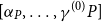 left bracket alpha Subscript upper P Baseline comma ellipsis comma gamma Superscript left parenthesis 0 right parenthesis Baseline upper P right bracket