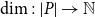 dimension colon StartAbsoluteValue upper P EndAbsoluteValue right arrow double struck upper N