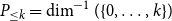 upper P Subscript less than or equals k Baseline equals dimension Superscript negative 1 Baseline left parenthesis StartSet 0 comma ellipsis comma k EndSet right parenthesis