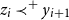 z Subscript i Baseline precedes Superscript plus Baseline y Subscript i plus 1