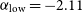 alpha Subscript normal l normal o normal w Baseline equals negative 2.11