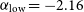 alpha Subscript normal l normal o normal w Baseline equals negative 2.16