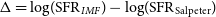 normal upper Delta equals log left parenthesis normal upper S normal upper F normal upper R Subscript upper I upper M upper F Baseline right parenthesis minus log left parenthesis normal upper S normal upper F normal upper R Subscript normal upper S normal a normal l normal p normal e normal t normal e normal r Baseline right parenthesis