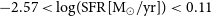 negative 2.57 less than log left parenthesis SFR left bracket upper M Subscript circled dot Baseline slash yr right bracket right parenthesis less than 0.11