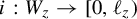 i colon upper W Subscript z Baseline right arrow left bracket 0 comma script l Subscript z Baseline right parenthesis
