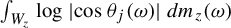 integral Underscript upper W Subscript z Endscripts log StartAbsoluteValue cosine theta Subscript j Baseline left parenthesis omega right parenthesis EndAbsoluteValue d m Subscript z Baseline left parenthesis omega right parenthesis