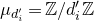 mu Subscript d prime Sub Subscript i Baseline equals double struck upper Z divided by d prime Subscript i Baseline double struck upper Z