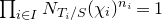 product Underscript i element of upper I Endscripts upper N Subscript upper T Sub Subscript i Subscript divided by upper S Baseline left parenthesis chi Subscript i Baseline right parenthesis Superscript n Super Subscript i Baseline equals 1